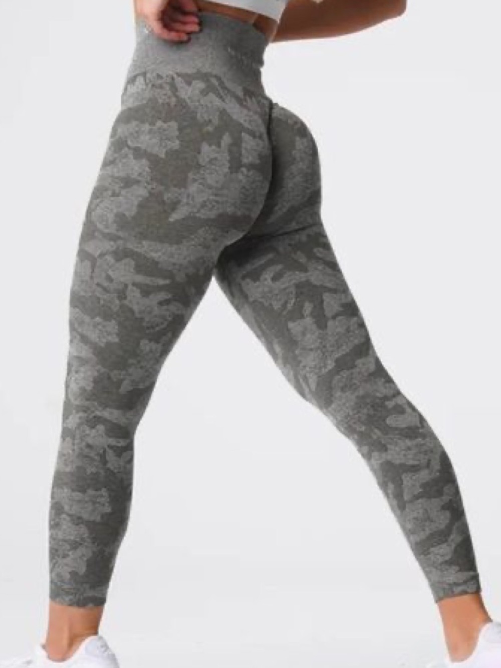 Gray Camouflage High-Waist Sculpting Leggings - Women